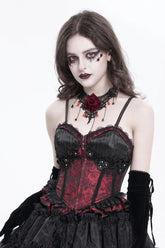 Red Sleeveless Ruffle Embroidery Lace-Up Women's Gothic Tank Top